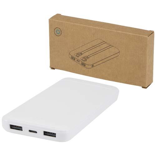 Adhil 10 W 10.000 mAh Powerbank aus recyceltem Kunststoff mit 2 integrierten Kabeln