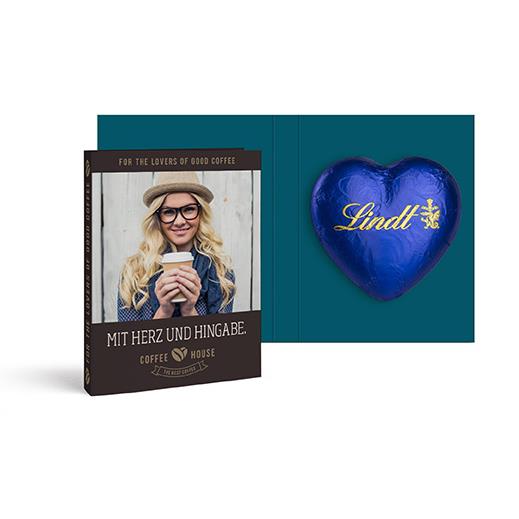 Werbekarte mit Lindt Schokoladen Herz 20 g
