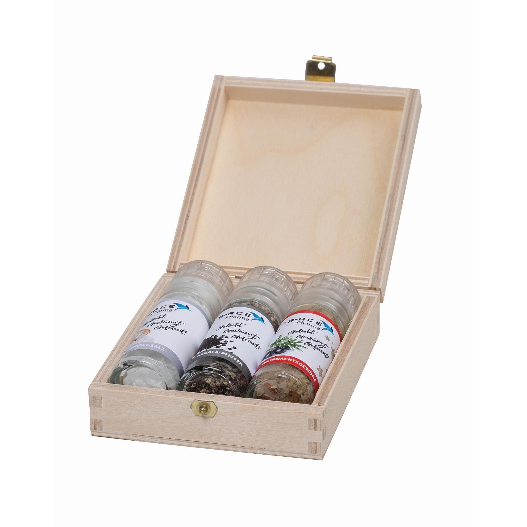 Holzbox für würzige ´Mini´ Mühlen - 3er Set