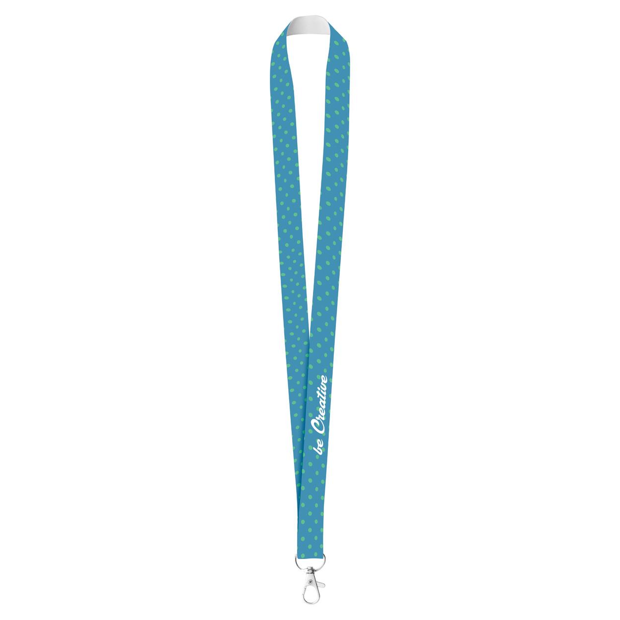 Polyester Lanyard mit Metall-Karabiner und einseitiger Sublimationsdruck.