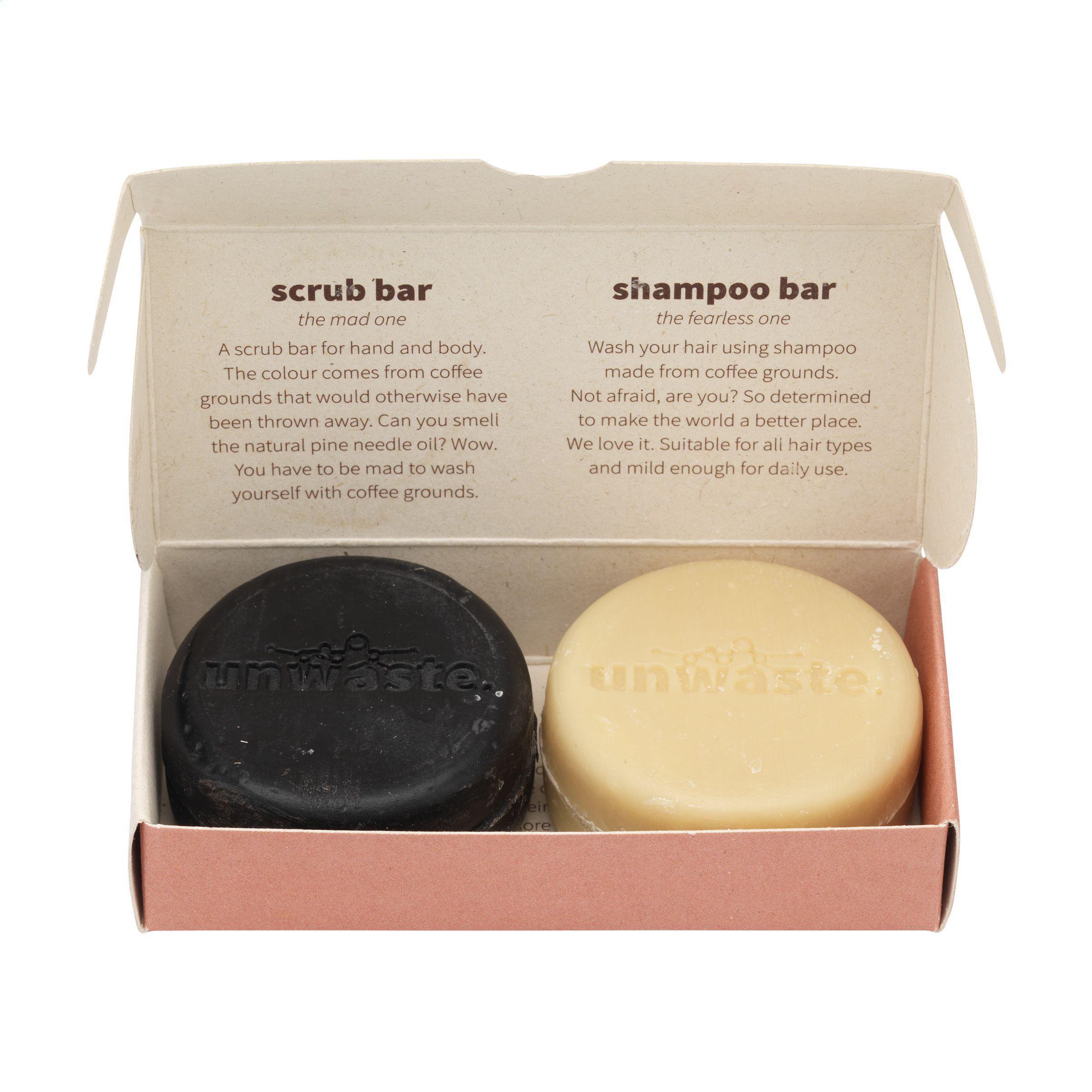 Unwaste Duopack Scrub & Shampoo bar Koffieolie
