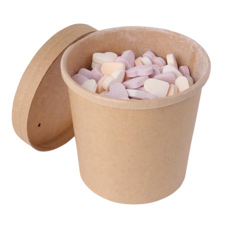 Bonbontopf Kraftkarton mit Deckel 360 ml, gefüllt mit ca. 260 gr. DutchDex Herzen mit natürlichen Aromen und Farbstoffen