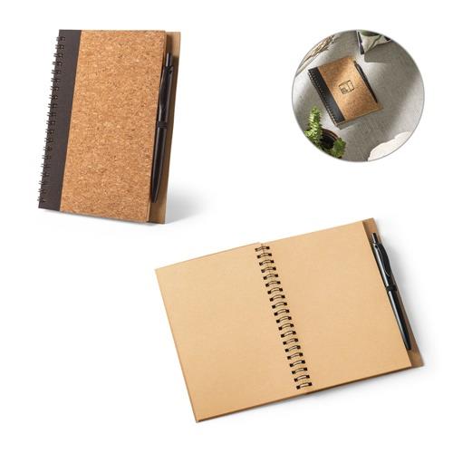 VICENTE. B6-Notizbuch aus Kork und Recyceltes Polyester (100% rPET) mit Kugelschreiber