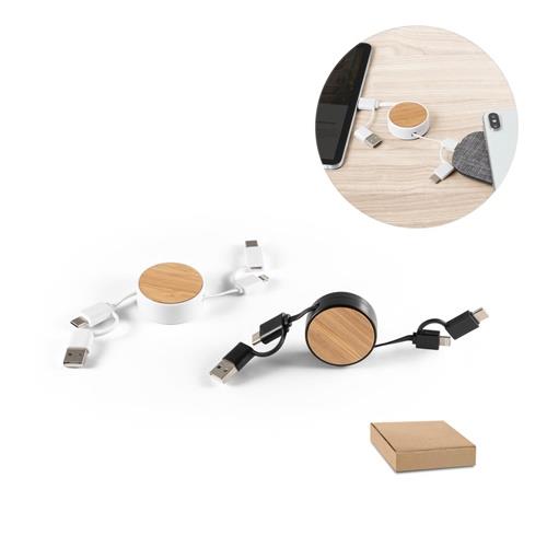 RUBINS. 6-in-1-USB-Kabel ausziehbar aus Recyceltes ABS (100% rABS) und Bambus