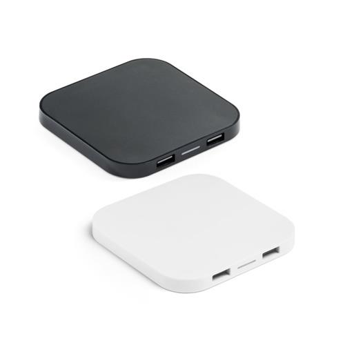 CAROLINE. Superschnelles 15W wireless Ladegerät mit HUB 2 USB-A Anschlüssen aus Recyceltes ABS (60% rABS)
