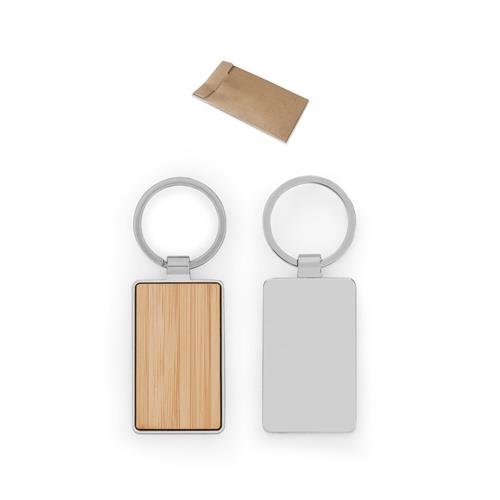 GASTON RECTANGULAR. Schlüsselanhänger aus Eisen in rechteckiger Form aus Zink und Bambus