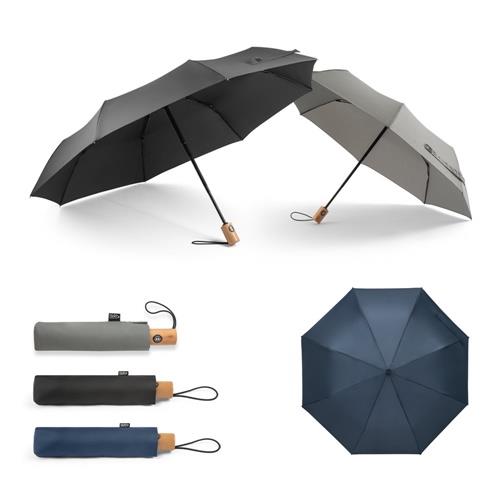 RIVER. Faltbarer Regenschirm aus recyceltem Polyester (100% rPET) 190T Pongé mit automatischer Öffnung und Schließung